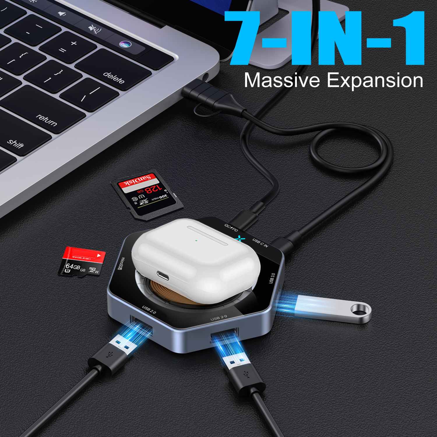 15W schnelles Laden 7 IN1 USB Hub Dock Wireless Ladegerät